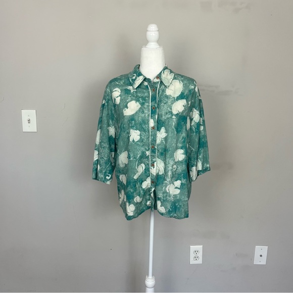 BY ANTHROPOLOGIE SHORT SLEEVE PRINTED LINEN BUTTON DOWN SHIRT SIZE XS - Picture 13 of 16